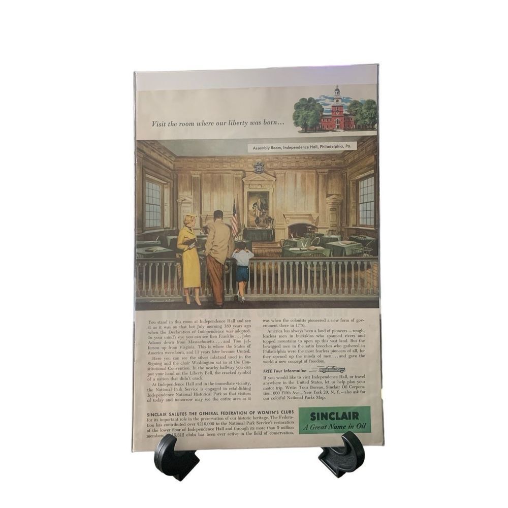 Vintage 1956 Sinclair A Great Name In Oil The Room Where Liberty Was Born Ad Adv